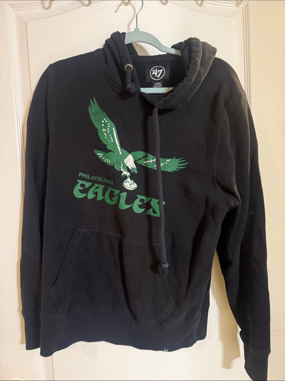 '47 Black Philadelphia Eagles Crewneck Hoodie with Green Logo